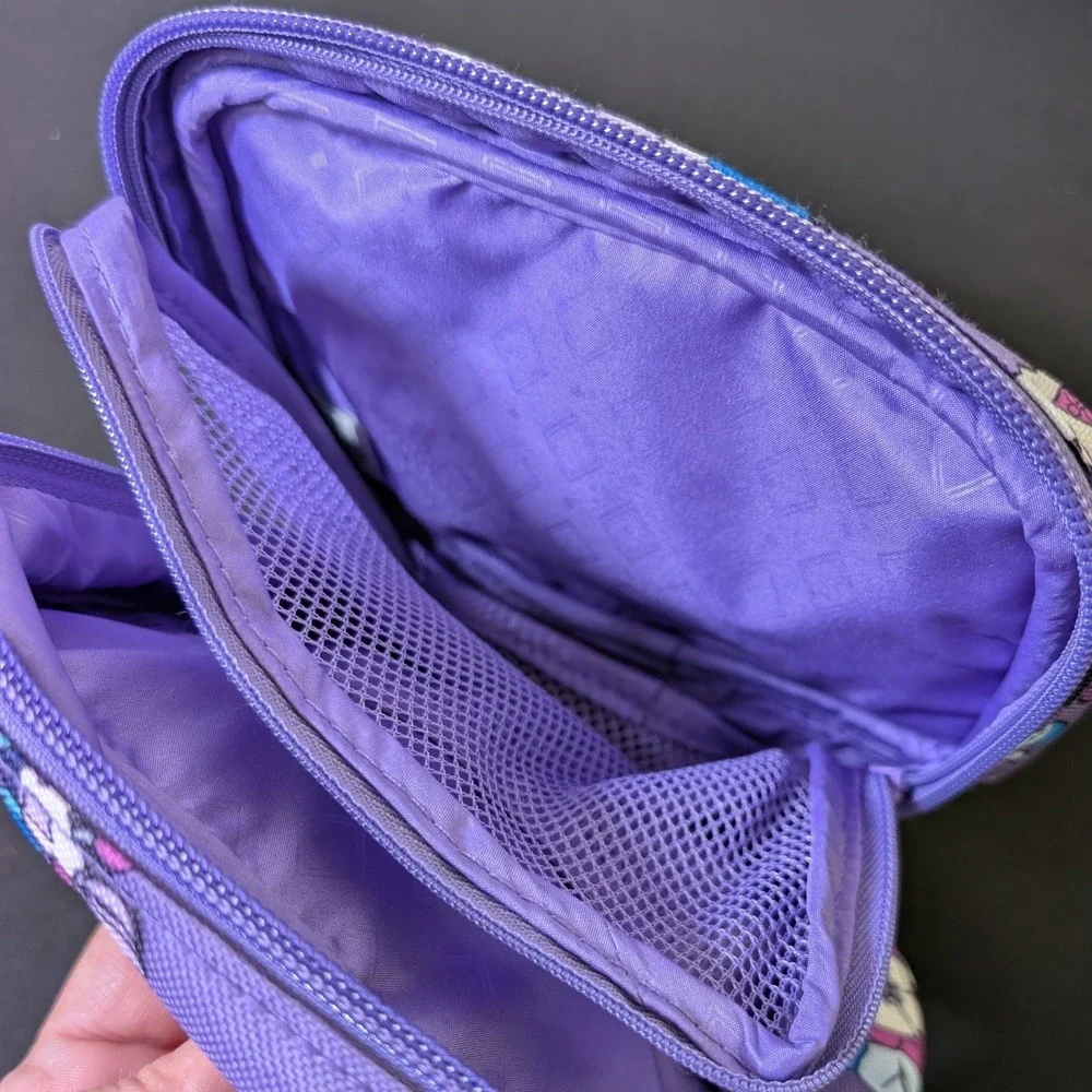 Vera Bradley Enchanted Garden Purple Lighten Up Mini Zip-Around Cosmetic Bag NWT